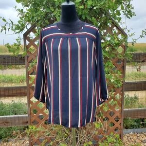 Van Heusen Women's Striped Blouse Size Medium Blue Beige Red